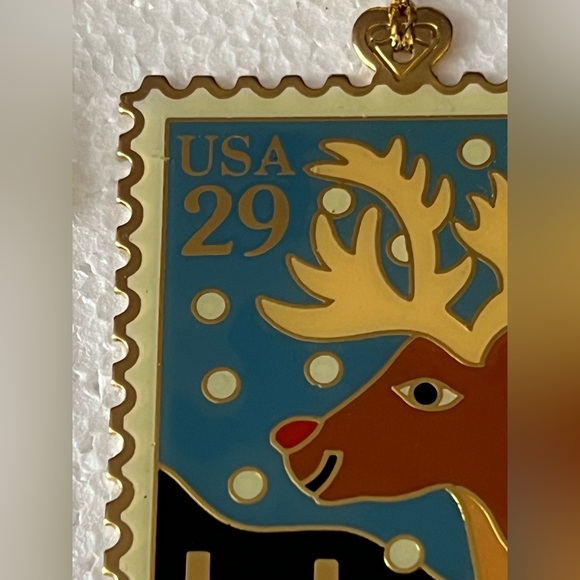 Winco Reindeer Greetings 29c US Postage Stamp Christmas Ornament 22kt Gold Plate - Picture 2 of 5
